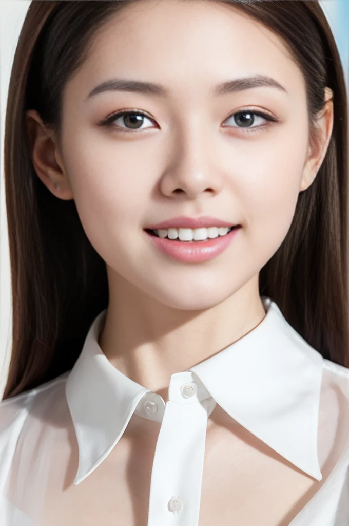 超High resolution, Realistic: 1.4, Highest quality, masterpiece, Utra Dilution), Fashion model, 20 years old,  [[[[col]]]], [[[[bs shoulder]]]], Perfect Eyes, Perfect Iris, Perfect Lips, Perfect Teeth, Perfect Skin, White skin, High resolution, Movie Girl, (((White delicate shirt))), (4K Ultra HD, (pastel colour:1.2)