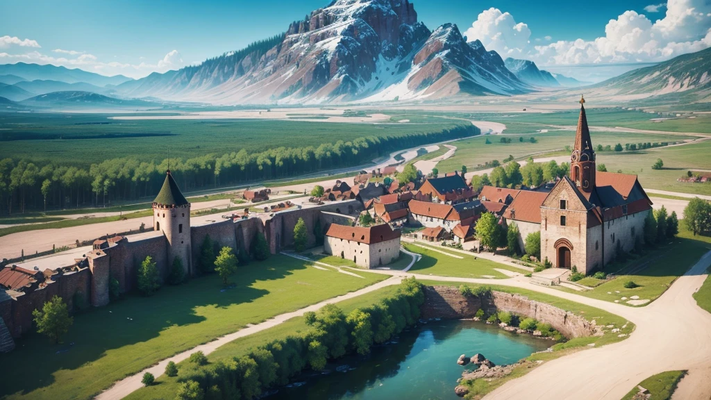 Beautiful scenery of ancient Russian village. Aerial view, Photorealistic photos. High definition