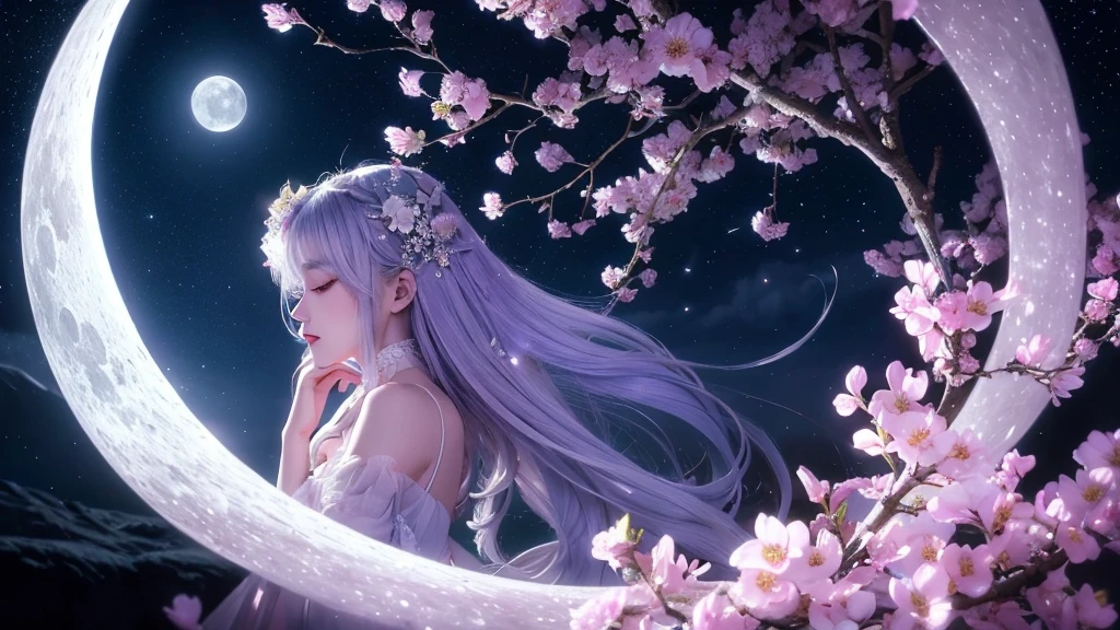 Prompt: “A mystical creature resembling a flower, blooming under the light of a full moon, petals glowing silver against a starry night sky, portraying the ethereal and magical Lunar Blossom.”