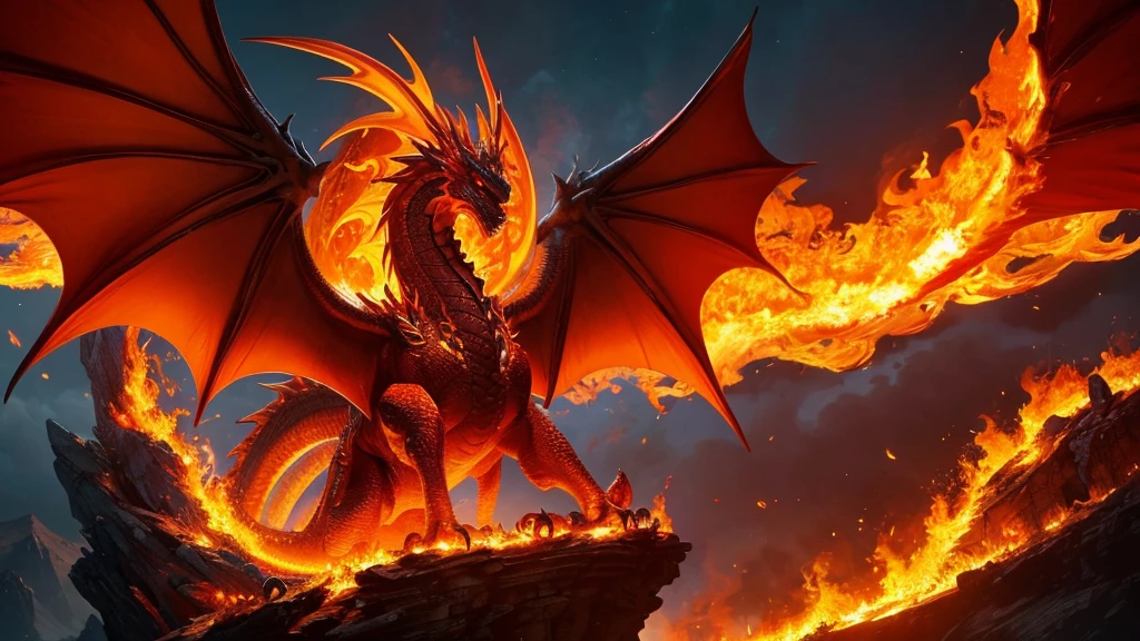 A colossal dragon with fiery wings ablaze, symbolizing fire and rebirth, exuding grandeur and awe, embodying the majestic and fearsome Phoenix Dragon