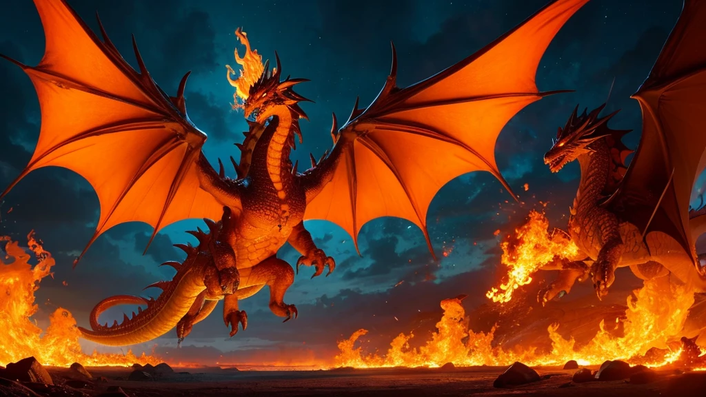 A colossal dragon with fiery wings ablaze, symbolizing fire and rebirth, exuding grandeur and awe, embodying the majestic and fearsome Phoenix Dragon