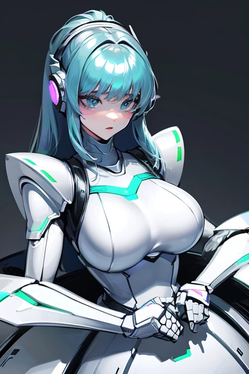 empty eyes,robotized woman ,big bust,Robot Joint ,Metal skin,dress,android,Robot Suit