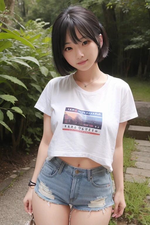 Masterpiece,Highest quality,Realistic,tits,Big Breasts,valley,Great style,Small waist,Japanese,photograph,cute,30-year-old woman,clear,Fair skin,Beautiful black eyes,Shiny black hair,short hair,smile,clothing(White T-shirt,Shorts)Staring at the audience,Off-shot,Selfie,Room at home,