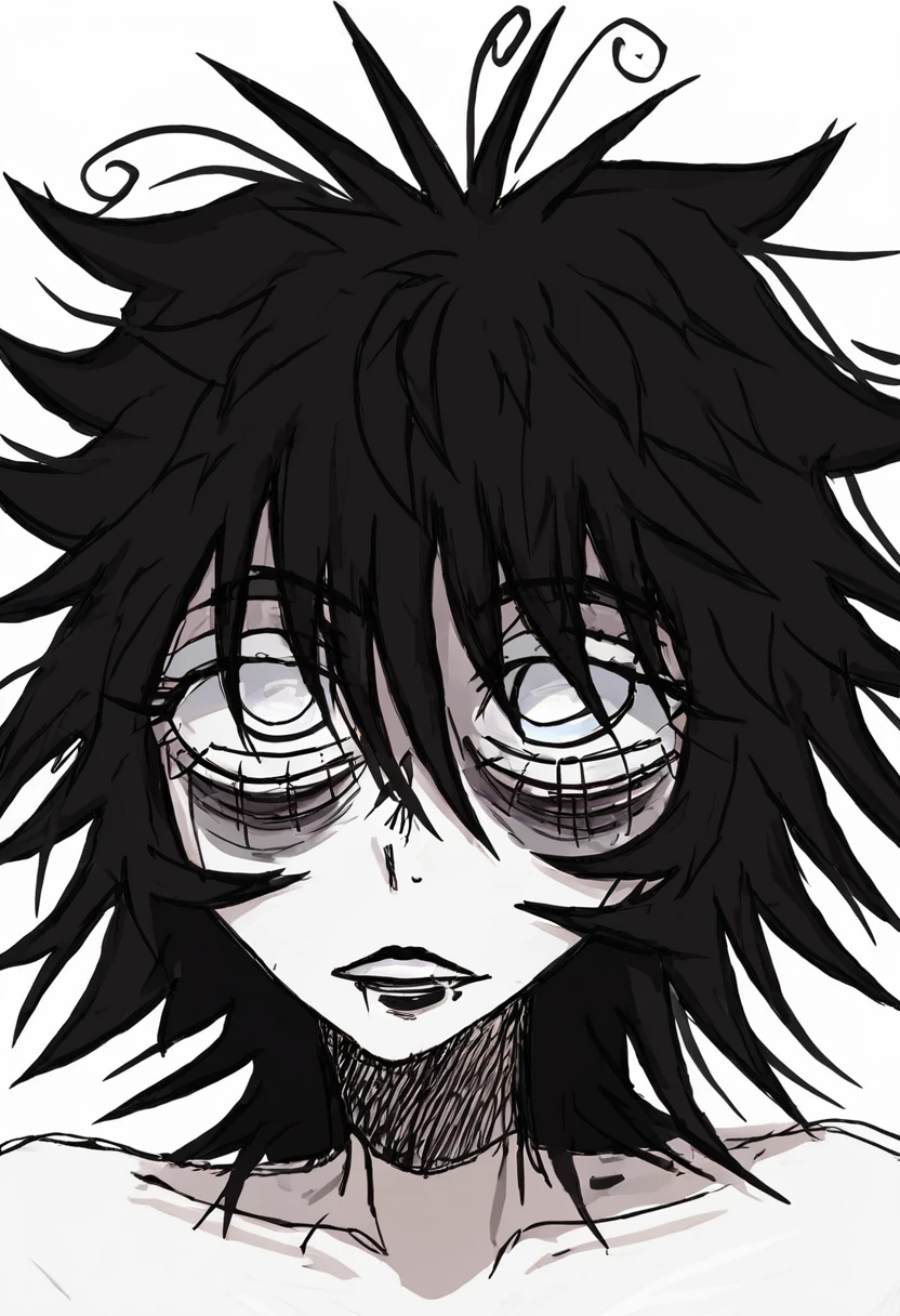 1 chico, grunge, incomplete lines, messy hair, by white, white pupils, Sinister