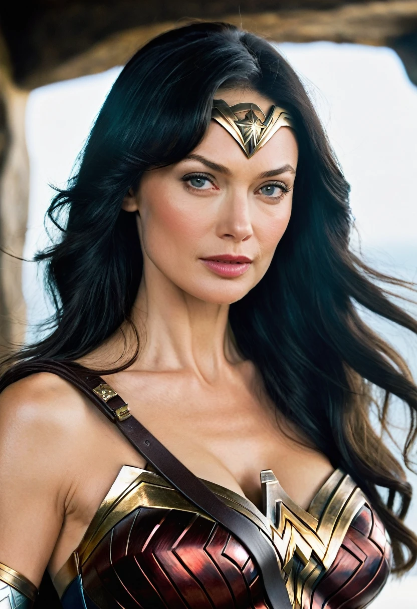 (((Extreme close-up Olga Kurylenko(((long black hair)))under the mantle of the Amazon warrior Wonder Woman Diaema Wonder Woman frontal images color images Splash))),(((kim basinger))),(((black hair Largo))),(((black hair)))