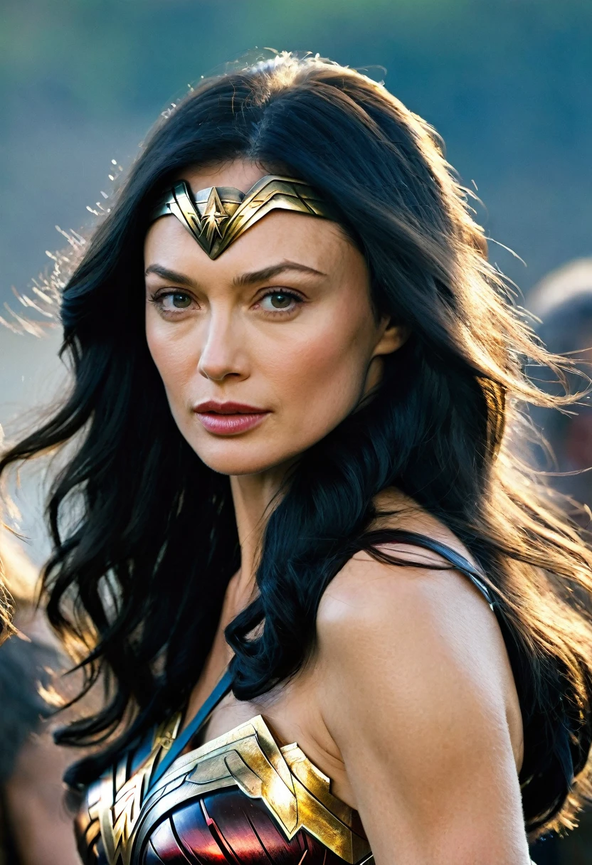 (((Extreme close-up Olga Kurylenko(((long black hair)))under the mantle of the Amazon warrior Wonder Woman Diaema Wonder Woman frontal images color images Splash))),(((kim basinger))),(((black hair Largo))),(((black hair)))