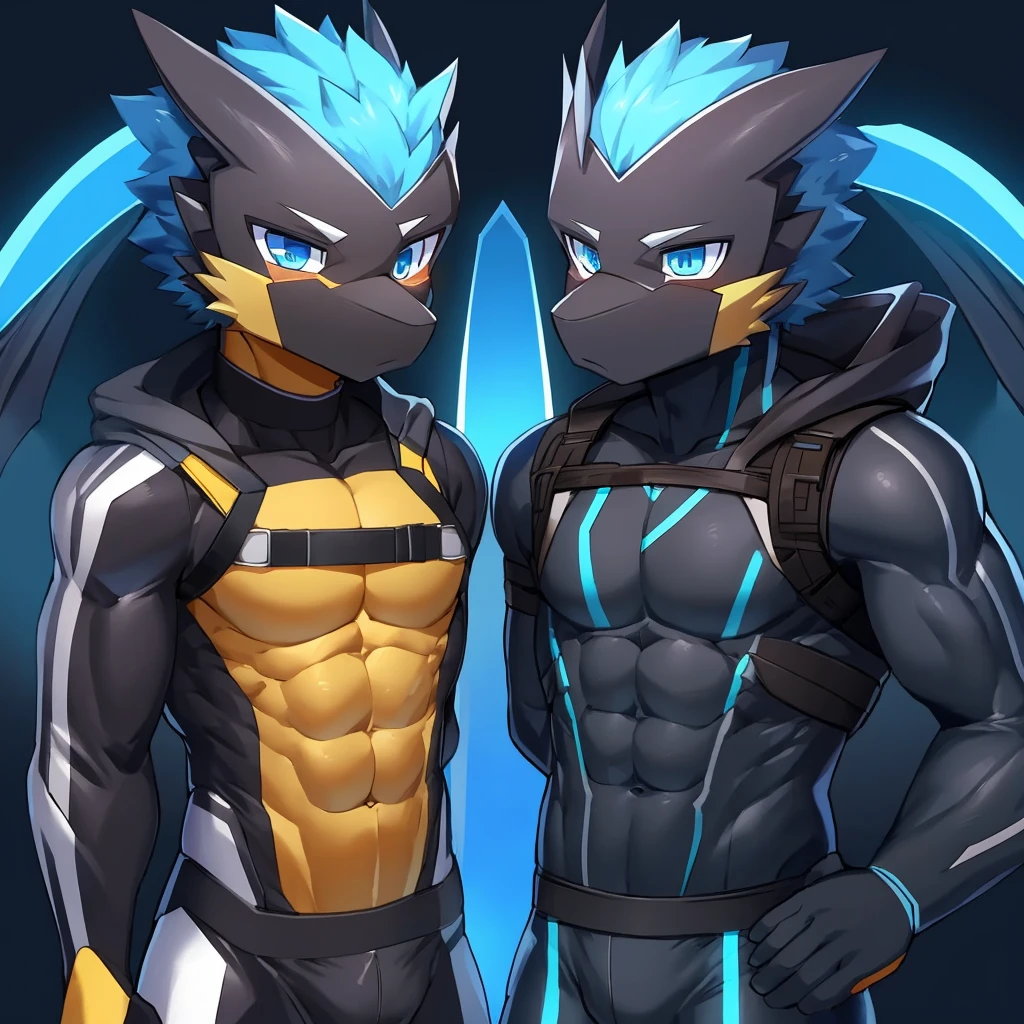 Thin macho western black dragon abs Hollow abs body suit thick arms chest rig 、sweaty skin glow profile Wearily short of breath Chemo shota
have a blue eyes Tired look jacket