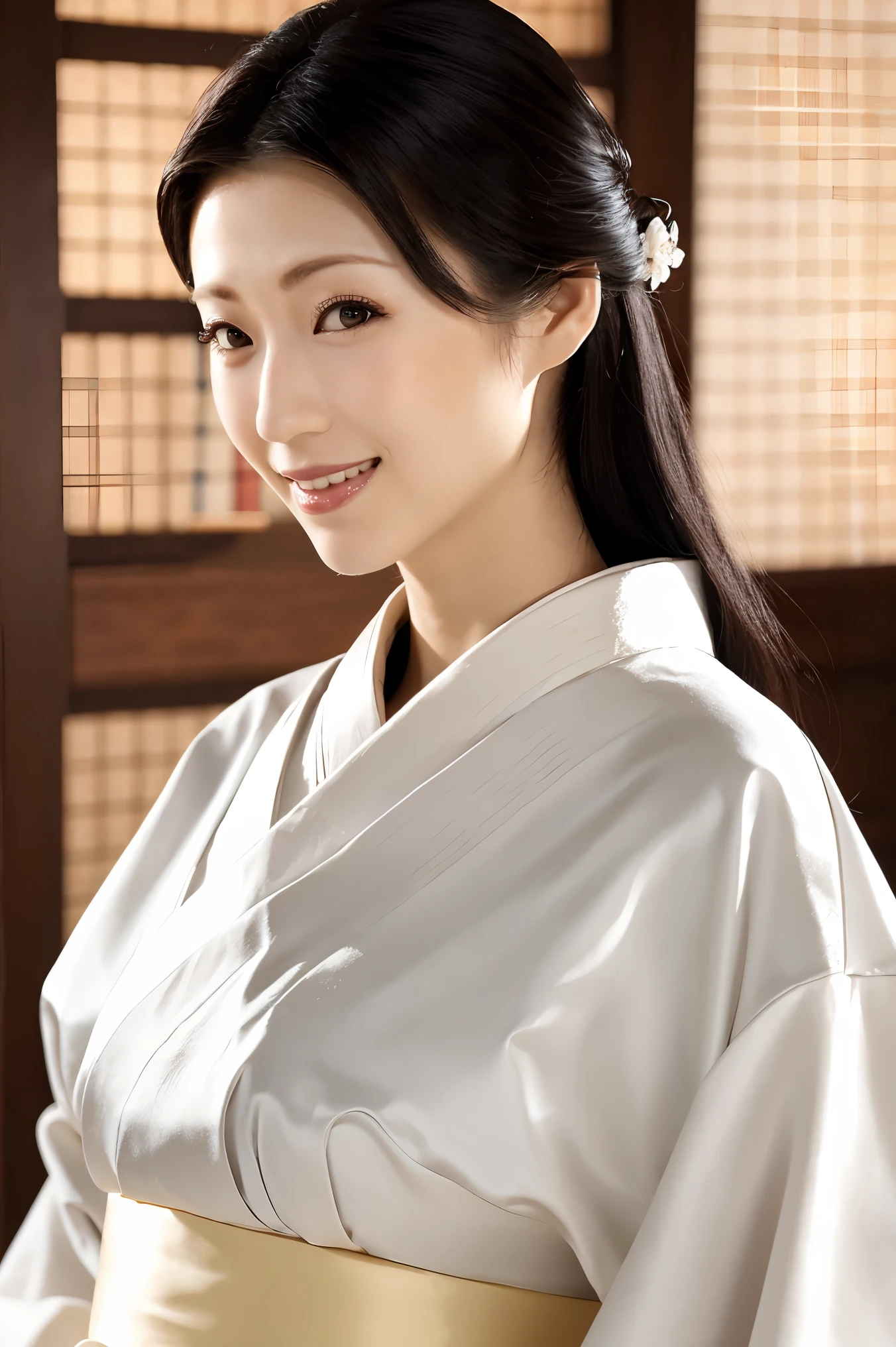 (Highest quality、Tabletop、8K、Best image quality、Award-winning works)、(One beautiful mature woman:1.1)、Adult face、(Innkeeper:1.1)、(Elegant floral kimono:1.2)、(A kimono with a perfect and precise collar:1.2)、Perfect mature woman portrait photo、Glowing Skin、Standing Elegantly、(Blurred elegant and exquisite perfect Japanese style room background:1.3)、(The most natural and perfect tidy Japanese style room background:1.2)、Glowing White Skin、Very white skin、(Accentuate your body lines:1.1)、(The most graceful posture:1.2)、(Large Breasts:1.2)、A perfect smile、Perfect beautiful glossy lips、(Accurate anatomy:1.1)、(A perfect and elegant kimono:1.1)、(Standing with good posture:1.1)、(Face close-up:1.1)、(A pregnant:1.1)