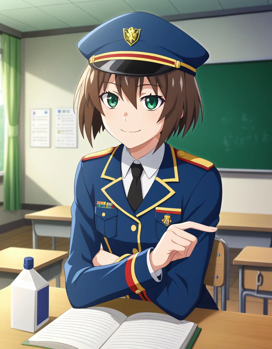 sauce_anime, anime_Screen Cap, masterpiece, Highest_quality, No correction, higurashimei, 
A refreshing man, student,uniform, In the classroom, Short hair, ash brown,Green eyes,Sharp Eyes,smile, Ultra HD, Realistic, Bright colors, High detail, UHD rendering, Perfect composition, A beautiful and detailed complex
　