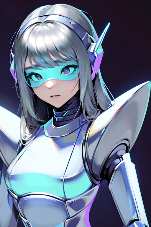 empty eyes,robotized woman ,big bust,Robot Joint ,Metal skin