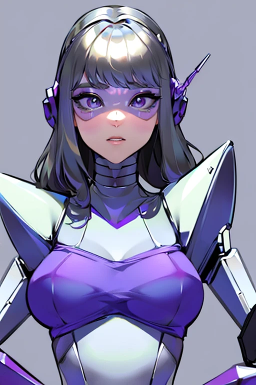 empty eyes,robotized woman ,big bust,Robot Joint ,Metal skin