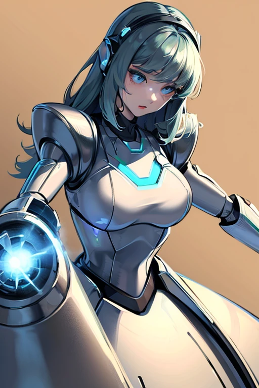 empty eyes,robotized woman ,big bust,Robot Joint ,Metal skin,dress,android,Robot Suit