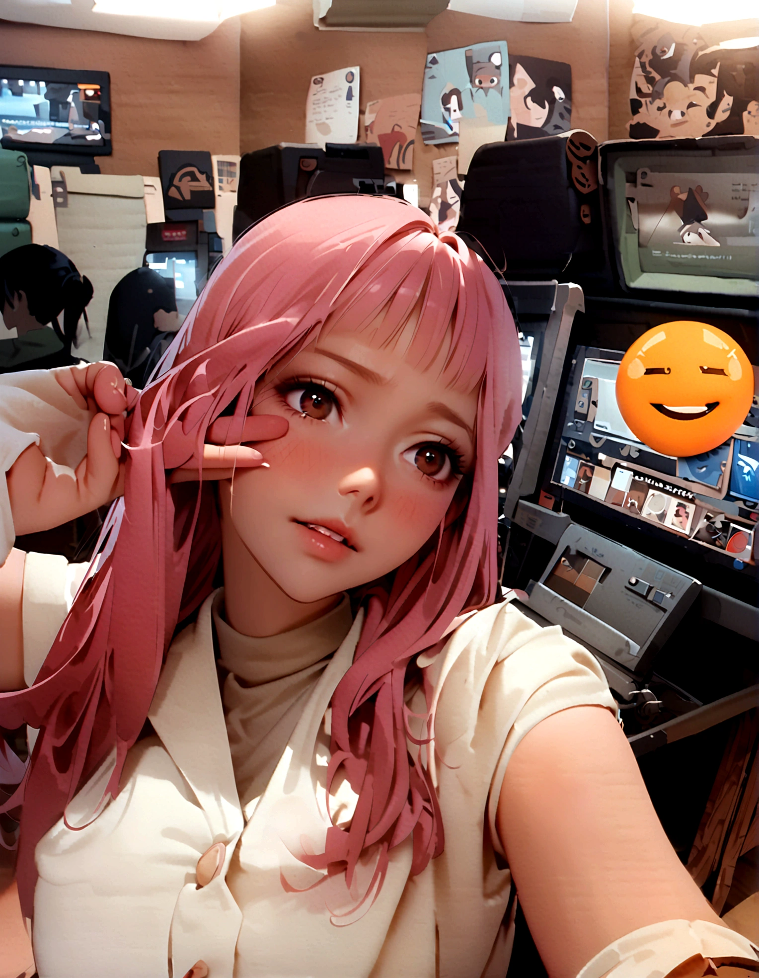 anime、Korean、super fine illustration,(((beautiful fine hair))),(((beautiful fine face))),(((beautiful fine background))),Pink Hair、Straight Hair、
