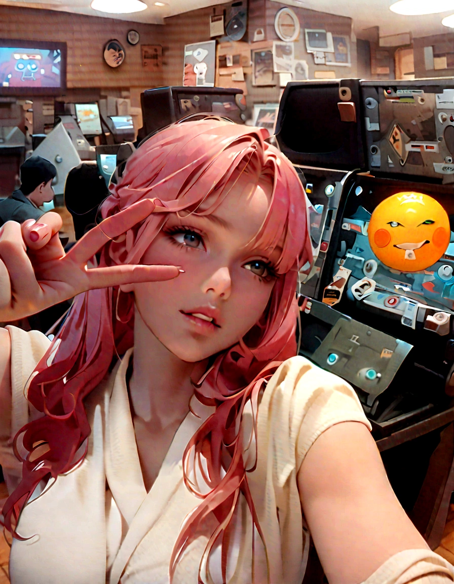 anime、Korean、super fine illustration,(((beautiful fine hair))),(((beautiful fine face))),(((beautiful fine background))),Pink Hair、Straight Hair、