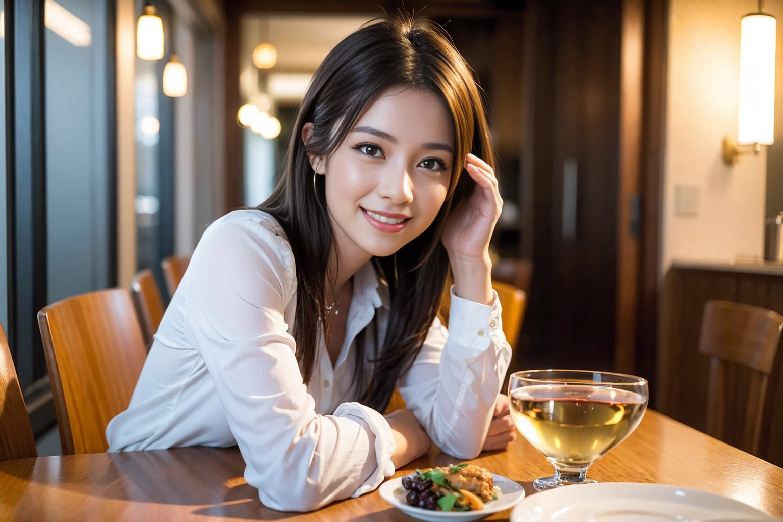 ((Highest quality、8K、masterpiece:1.3))、slimカップル、modelカップル、(Realistic, Intricate details:1.2), full-course dinner、Wine Party、Amazing view of the sunset sky and clouds、A bright smile、The wonderfulness of smile、Bright image、The beauty of wine, Beautiful Face, blue eyes, The light shines on your face, Blushing, short hair,Bright Face、 (Age 37), 39 years old, red wine 、Appetizers、Italian food、Wine bottle、Champagne、sparkling wine、Two beauties、Brown Hair、Shortcuts、Long sleeve shirt、dress、Beautiful woman 1, (slimな顔), (The body is slim), (Brown Hair), (Shortcuts), cheeks turn a little red,Attractive beauty、restaurant, In a prominent place (From the waist up) Nova Frog Style, actress, model, Upper Body, White wine, slim, wine glass, 中央に置かれたwine glass, smile, (smile: 1.15), Beautiful fine grain, Depth f/2,saturation, High Contrast, Strong light and shadow,Moist Body:1.5、3D texture、Delicate eyes、Brown Hair、The hair is very shiny、