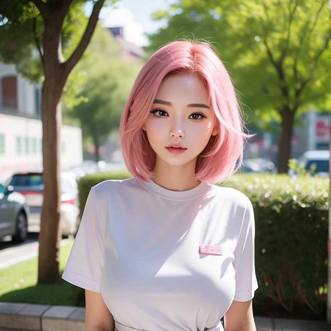 (spread pussy:1.3),One person girl,View Lens,Pink Hair,Wear ,masterpiece,high quality,8K,最high quality,Realistically,Vivid details,One huge breasted girl,Adorable,Beautiful face with lots of detail,One Man,View your viewers,The street faces the wall,Standing on the street,uniform,Perfect detail。