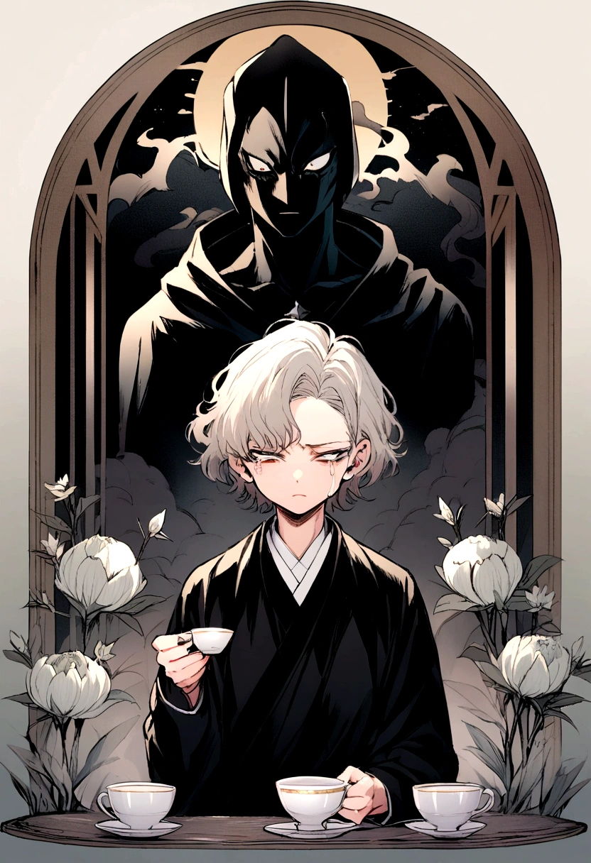 Akira Fudo, Crying Devilman, male, with black clothes, white tea