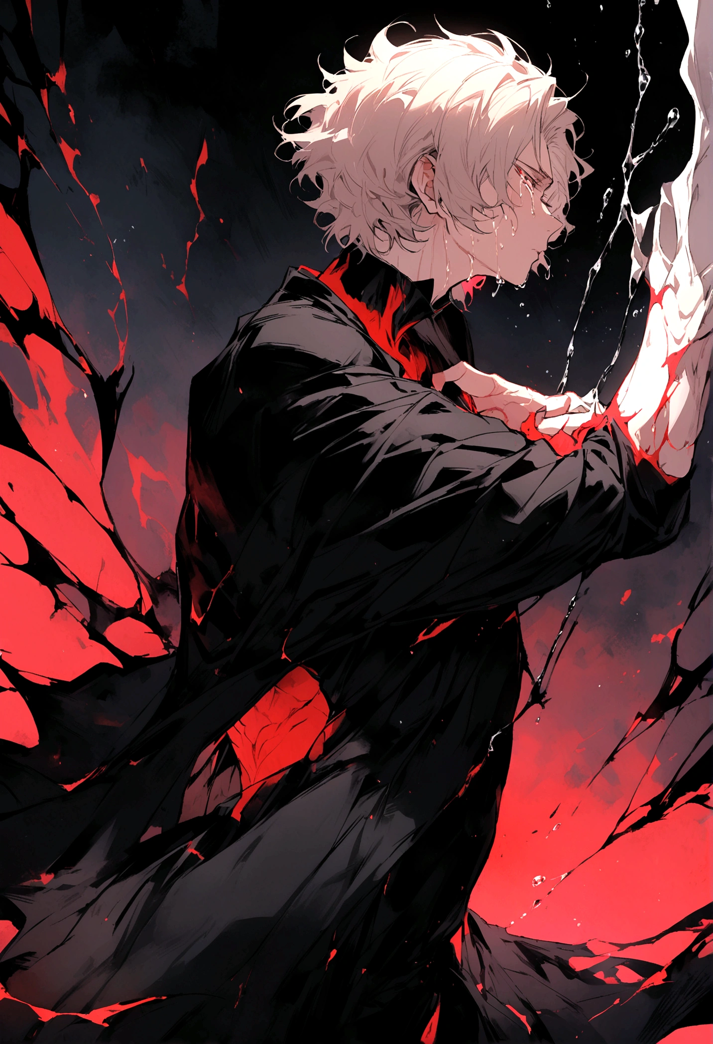 Akira Fudo, Crying Devilman, male, with black clothes