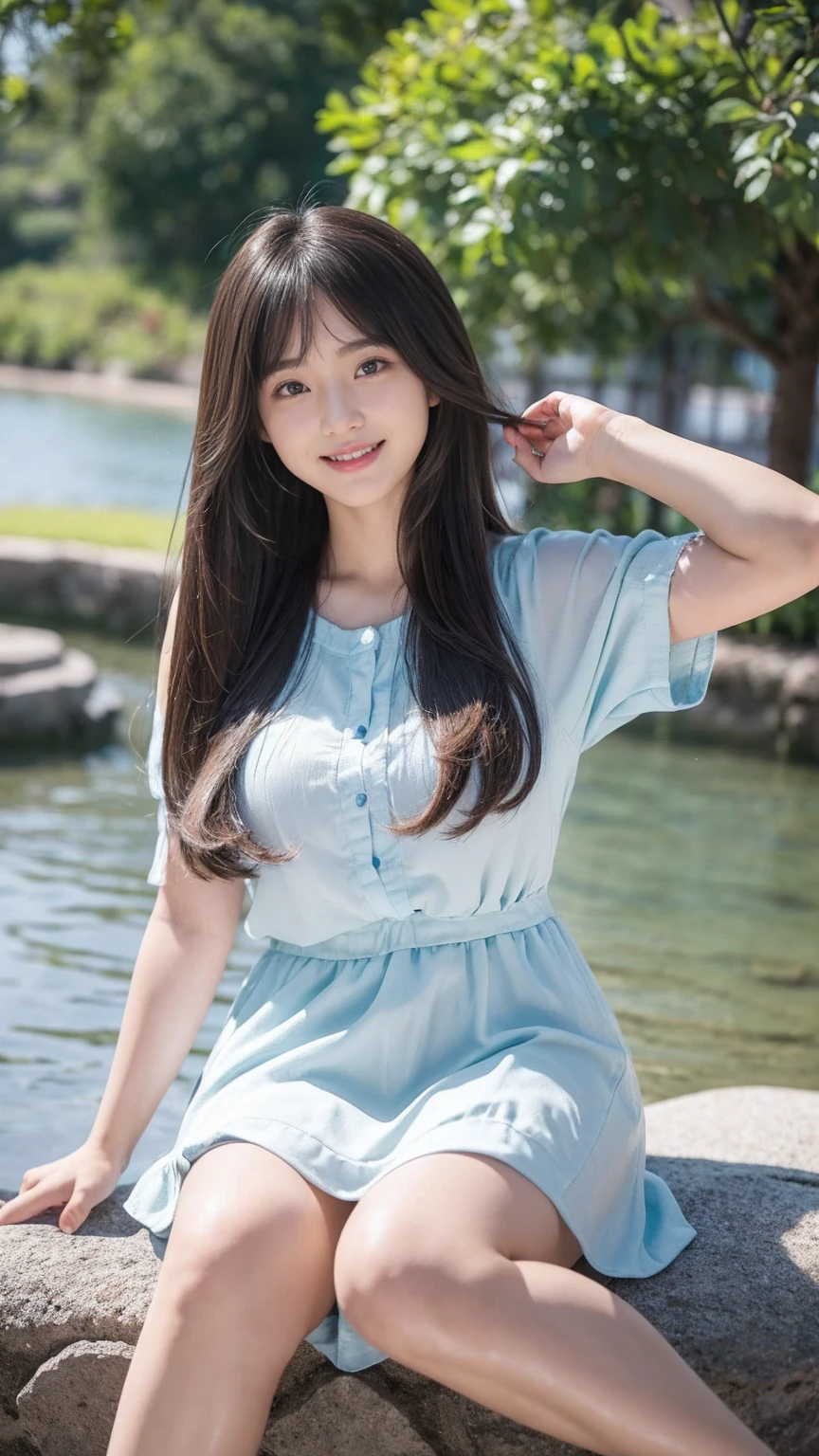 ((Attention to detail)),(Super detailed), 非常に詳細な CG ユニティ 8K 壁紙, beautiful girl,((Two people)), Highest quality, 8K, 11 years old、girl、Fluffy long hair、Summer outfit、Happy smile、Full Body Shot、sea