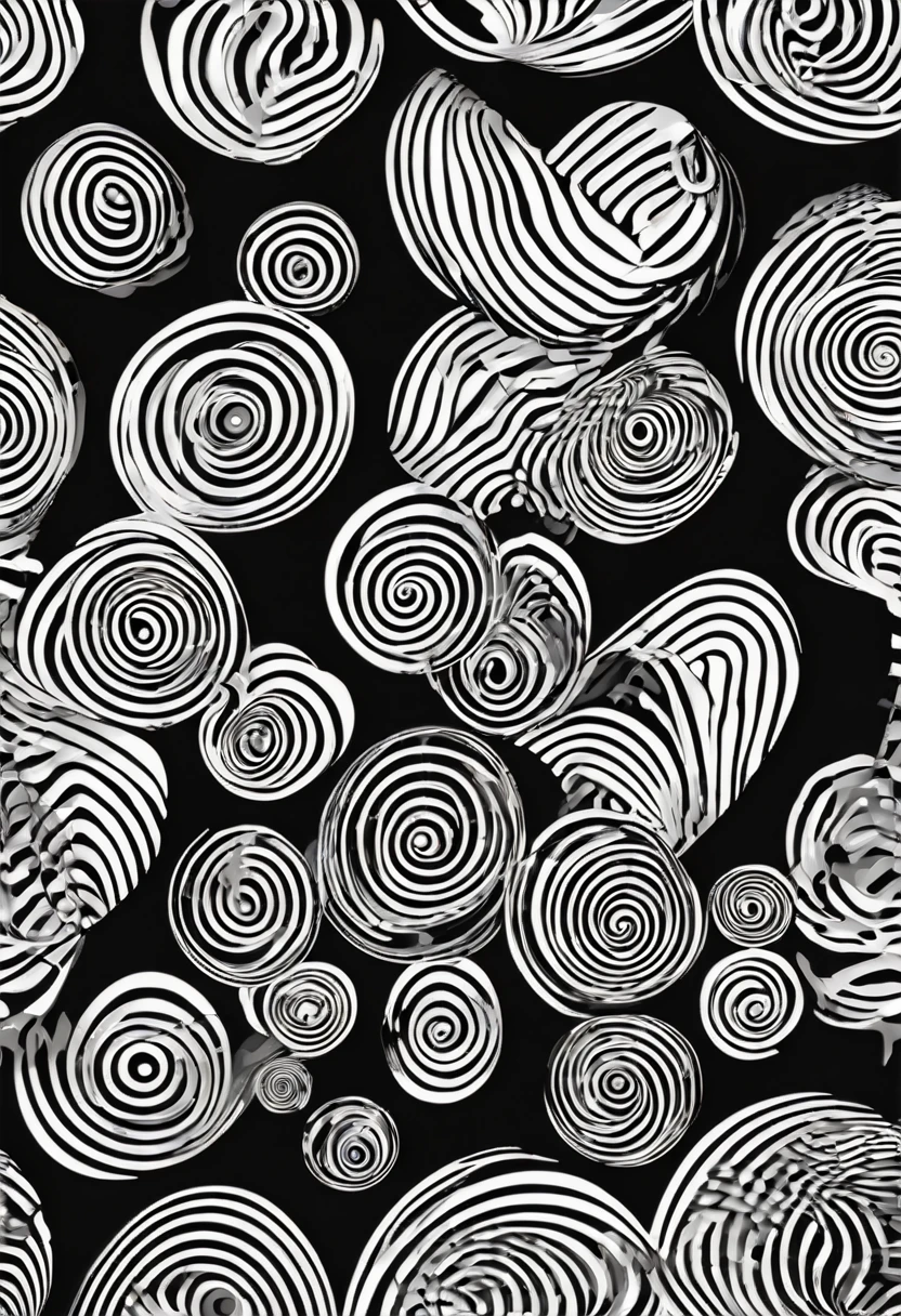 a black and white abstract pattern with circles and waves, abstract pattern, Black and white vector art, Bold Patterned Op Art, Optical illusion pattern, Seamless pattern design, Concentric circle, Black and white background, organic corrugated spiral, Repeating pattern. Seamless, Abstract Texture, Detailed pattern pop art, Repeating pattern, Black and white line art