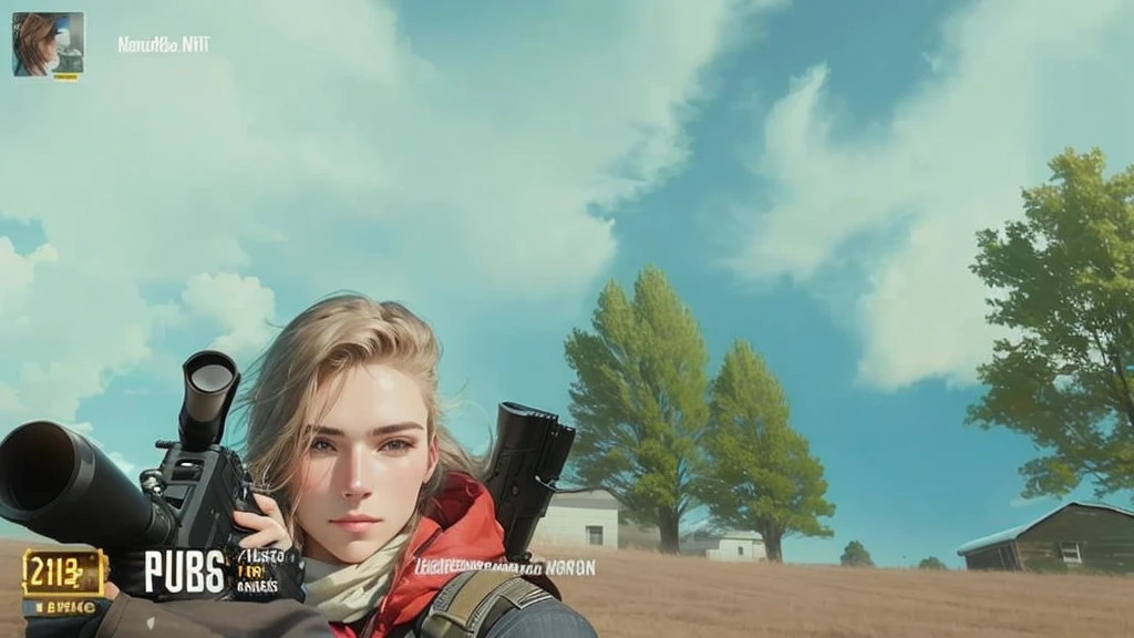 A closeup of a person holding a gun in a field