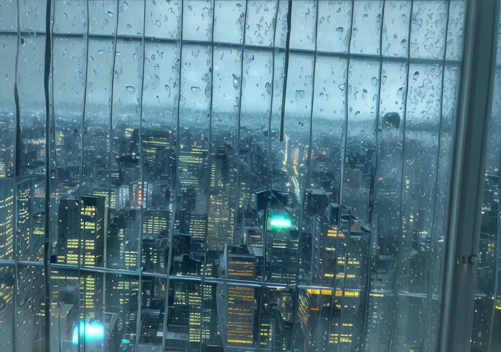 Wet day，Raindrops，Looking out at the city lights through the glass，Depth of written boundary，[Ray Tracing:3]