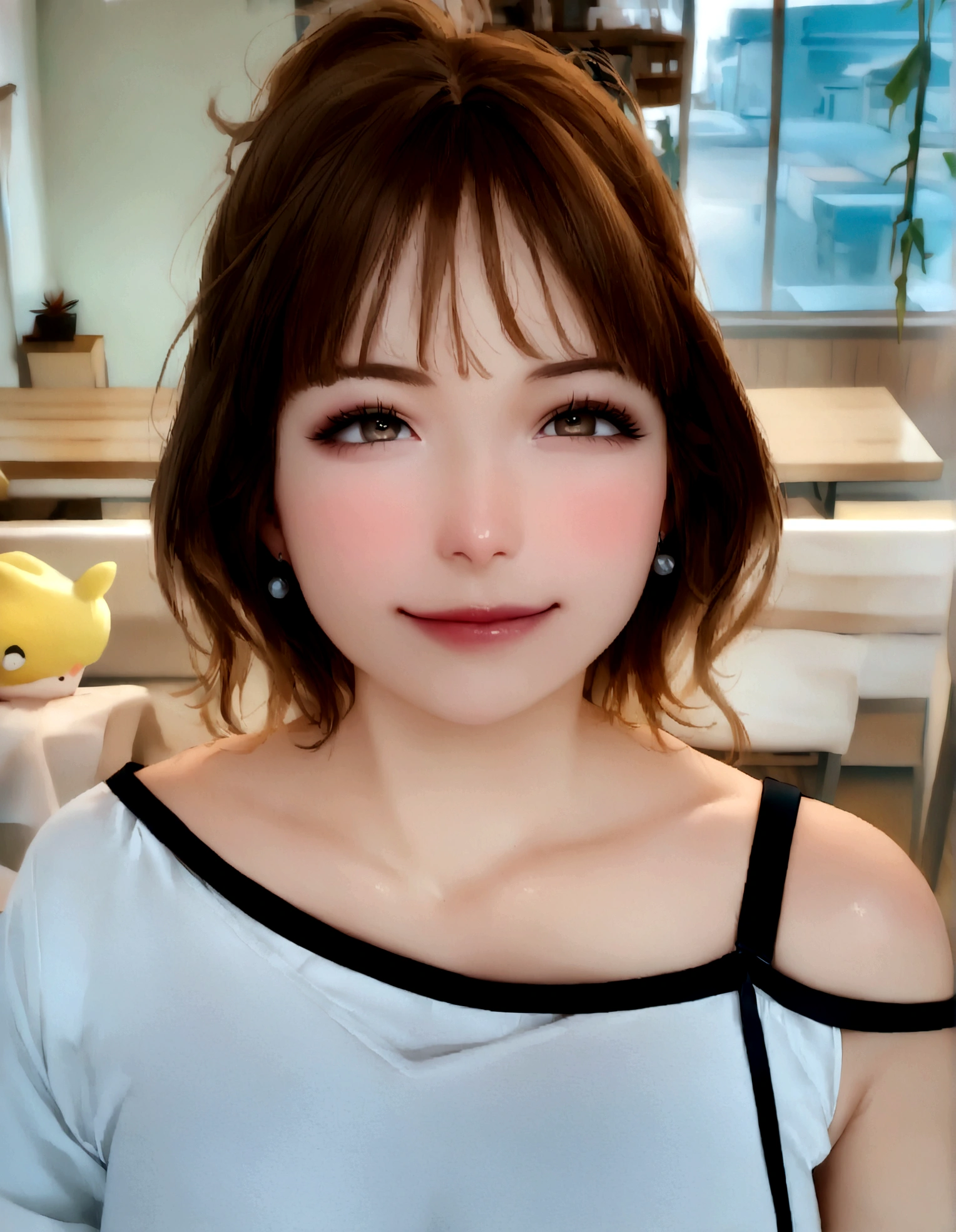 (8K、RAW Photos、Highest quality、Masterpiece:1.2)、Super detailed、Super Resolution、(Real、Real写真:1.37)、Portrait、High-definition RAW color photos、Professional Photography、Very detailedで美Shii、Very detailed、8Kの壁紙、Amazing details、Huge file sizes、Official Art、Very detailedなCG Unity 8K壁紙、Very detailedな美少女、Very detailedな顔、Very detailedな目、Very detailedな肌、Very detailedな指、Very detailedな鼻、Very detailedな詳細な口、Perfect Anatomy、Very detailedな背景、Very detailedな衣服、1 girl、(18:1.2)、Ten generations、cute女の子、Famous Japanese Idols、cute、Realなボデtite、White skin、Glowing Skin、Slim body、Handsome body、Brown Hair、Short curly hair、(Blunt Bangs:1)、smile、cute、like々Shii、cute顔、Realな顔、Delicate eyes、Drooping eyes、White T-shirt、skirt、Earrings、looking at the camera、Cowboy Shot、Front facing、Standing posture、Contrapposto, High Street, public, Dynamic Lighting,

