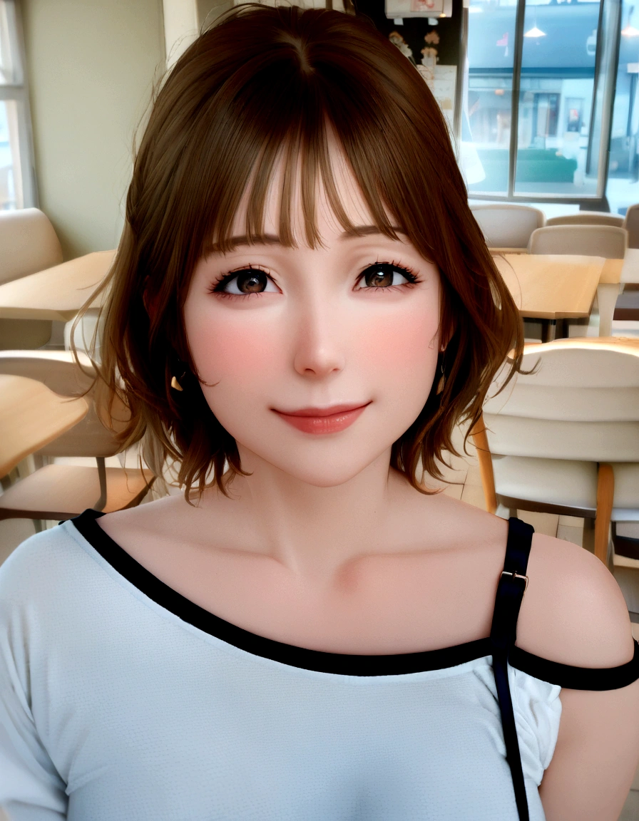 (8K、RAW Photos、Highest quality、Masterpiece:1.2)、Super detailed、Super Resolution、(Real、Real写真:1.37)、Portrait、High-definition RAW color photos、Professional Photography、Very detailedで美Shii、Very detailed、8Kの壁紙、Amazing details、Huge file sizes、Official Art、Very detailedなCG Unity 8K壁紙、Very detailedな美少女、Very detailedな顔、Very detailedな目、Very detailedな肌、Very detailedな指、Very detailedな鼻、Very detailedな詳細な口、Perfect Anatomy、Very detailedな背景、Very detailedな衣服、1 girl、(18:1.2)、Ten generations、cute女の子、Famous Japanese Idols、cute、Realなボデtite、White skin、Glowing Skin、Slim body、Handsome body、Brown Hair、Short curly hair、(Blunt Bangs:1)、smile、cute、like々Shii、cute顔、Realな顔、Delicate eyes、Drooping eyes、White T-shirt、skirt、Earrings、looking at the camera、Cowboy Shot、Front facing、Standing posture、Contrapposto, High Street, public, Dynamic Lighting,

