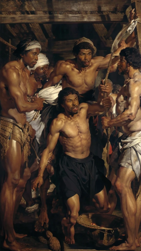 Oil painting style，The Early Years of the United States，Cotton fields，Um homem caucasiano，Hideous-faced，Caucasian man holding a whip，A lot of black people，Black people picking cotton，White people whip black people to urge them to do what they want，Black people are suffering