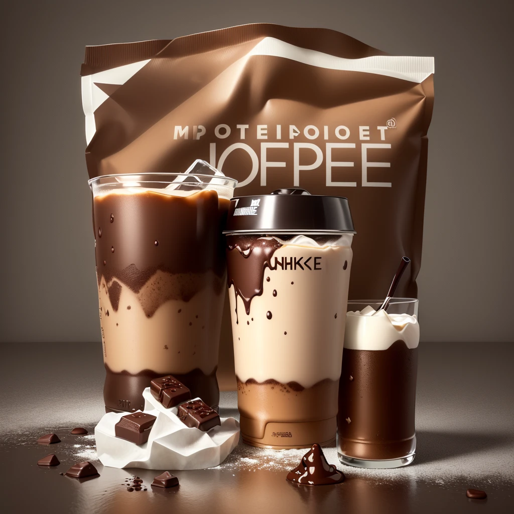 a close up of a bag of protein iced coffee with chocolate, ice coffee, product photo, package cover, iced latte, chocolate. rugged, official product image, coffee, ice, product image, full product shot, inspired by Christen Købke, by John Luke, inspired by Micha Klein, cold brew coffee ), product render, 3 d product render