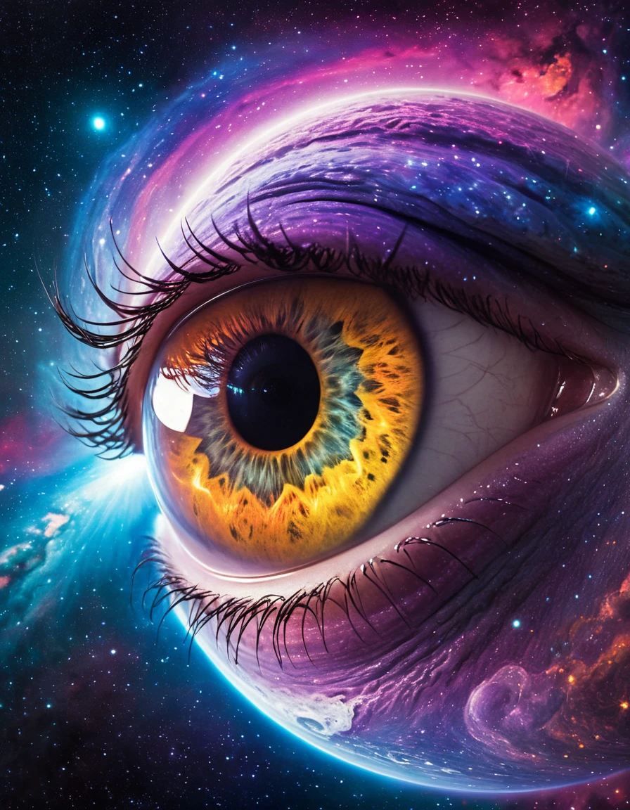 (Best quality,ultra detailed,realistic:1.37), Extraterrestrial life forms, Glowing unearthly eyes, Complex alien characteristics, bright colors, sky background, space atmosphere, mystical aura, otherworldly presence, starry sky, Shining Celestial Bodies, Interstellar beauty, Mesmerizing light patterns, Surrealist composition, otherworldly shine.