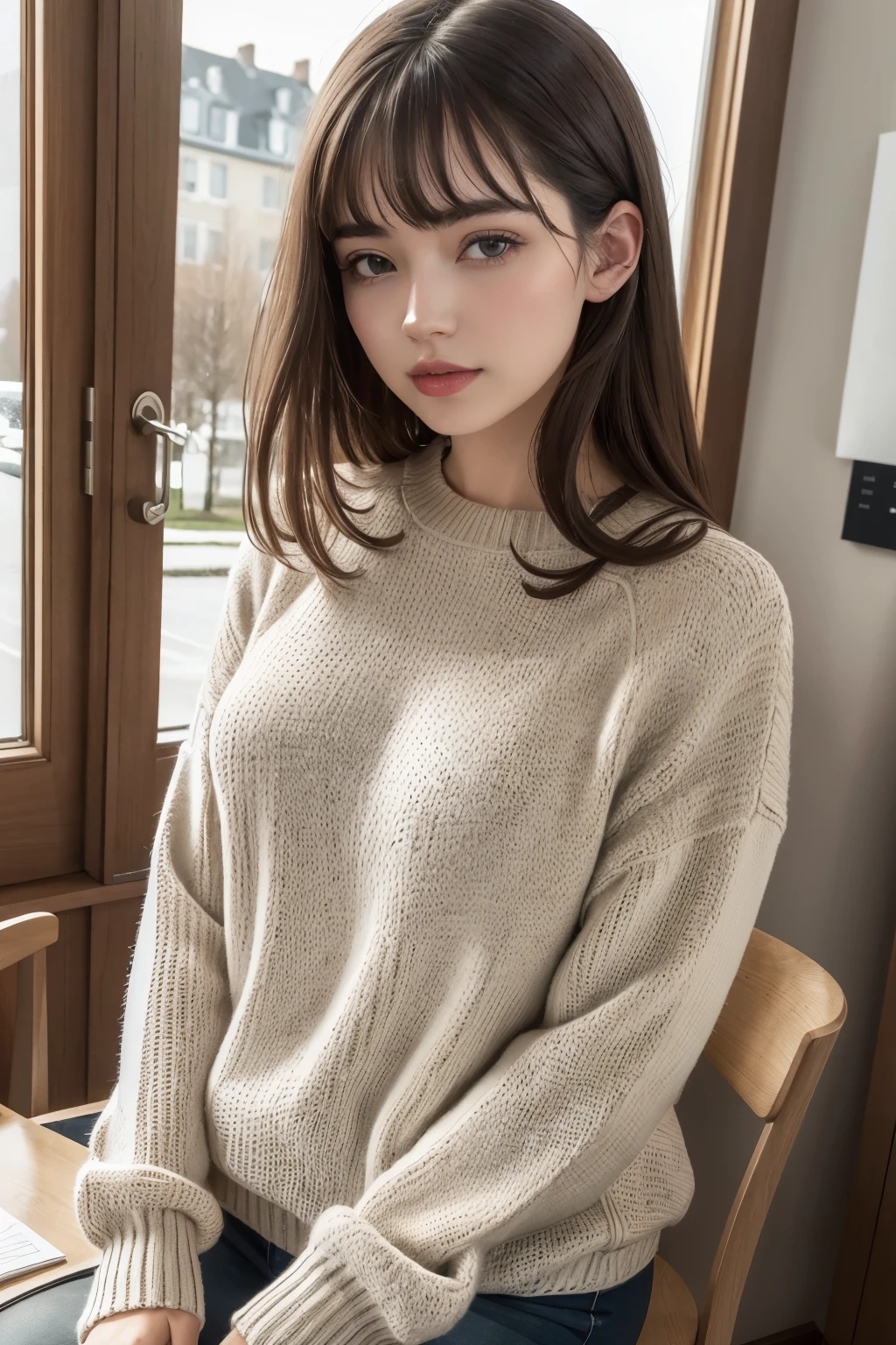 ((best qualityer)), ((work of art)), (detailded), 1 girl, ombro to ombro sweater,