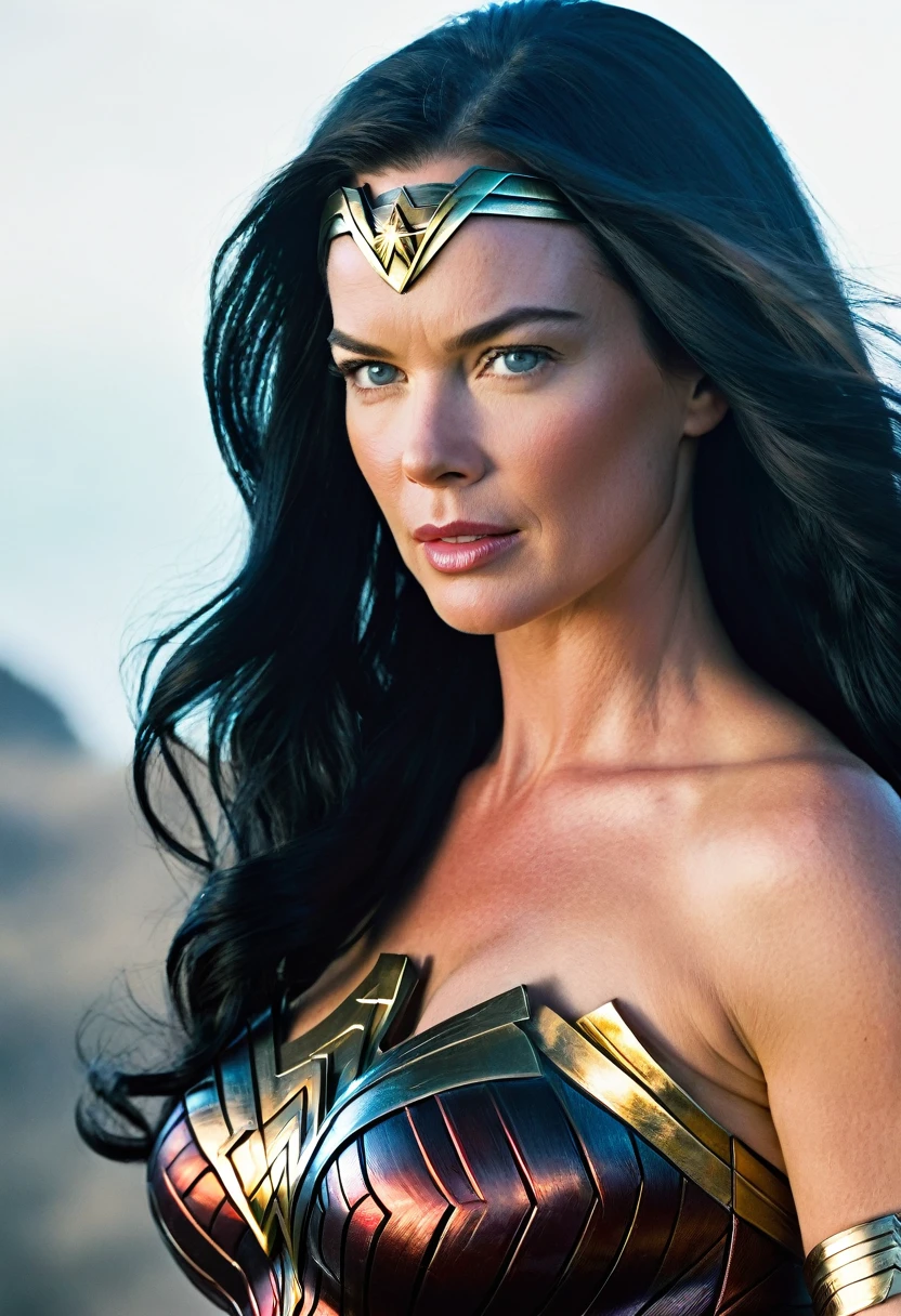 (((Extreme Closeup Rebecca Romijn(((long black hair)))under the mantle of the Amazon warrior Wonder Woman Diaema Wonder Woman frontal images color images Splash))),(((Rebecca Romijn))),(((black hair Largo))),(((black hair)))