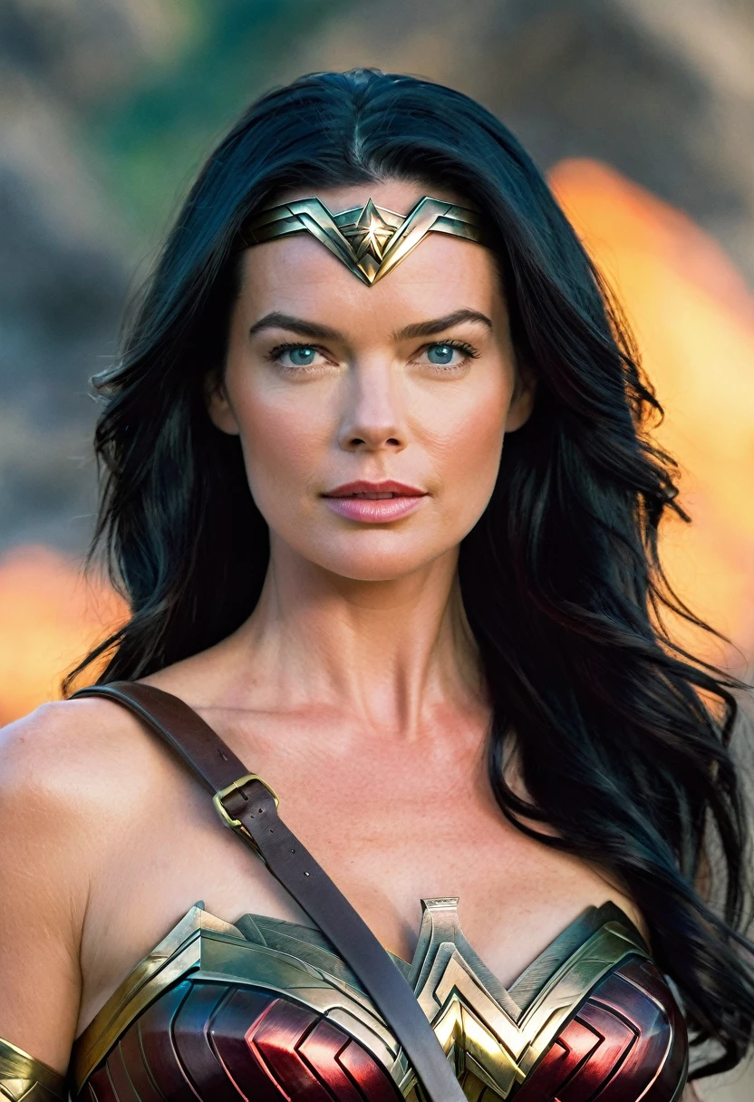 (((Extreme Closeup Rebecca Romijn(((long black hair)))under the mantle of the Amazon warrior Wonder Woman Diaema Wonder Woman frontal images color images Splash))),(((Rebecca Romijn))),(((black hair Largo))),(((black hair)))