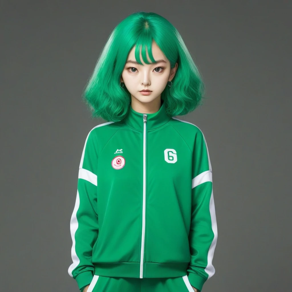 Kang Sae-byeok, Hoyeon Jung, squid game, player 067, green tracksuit from squidgame with number 067