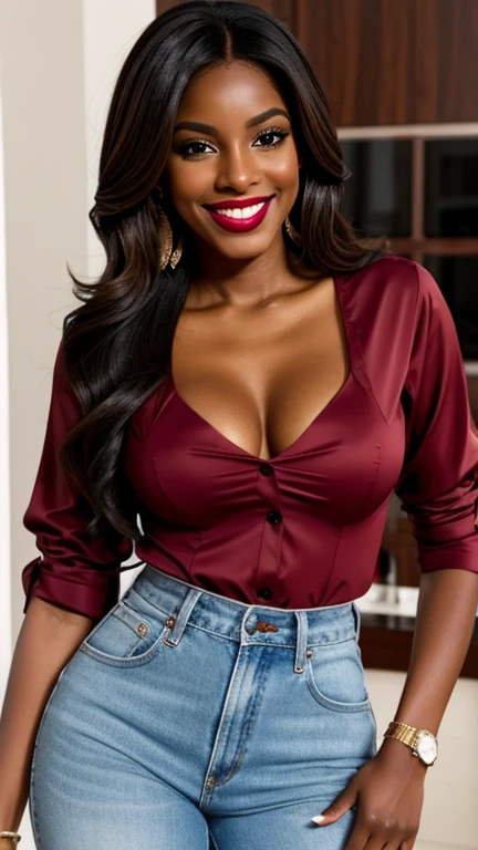 Leilani, she is short, with dark skin and straight hair, approximately 21 years old and with a cheerful personality, she was wearing a green and denim blouse and in the middle a brown belt that showed off her thin waist,