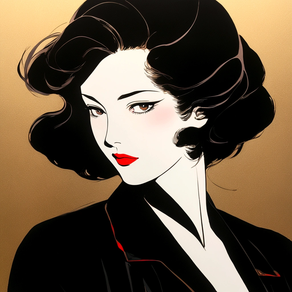 the first episode of anime ghosted island, japan, in the style of patrick nagel, shot on 70mm, noriyoshi ohrai, chiaroscuro portraits, qian xuan, beautiful women, light bronze and dark black