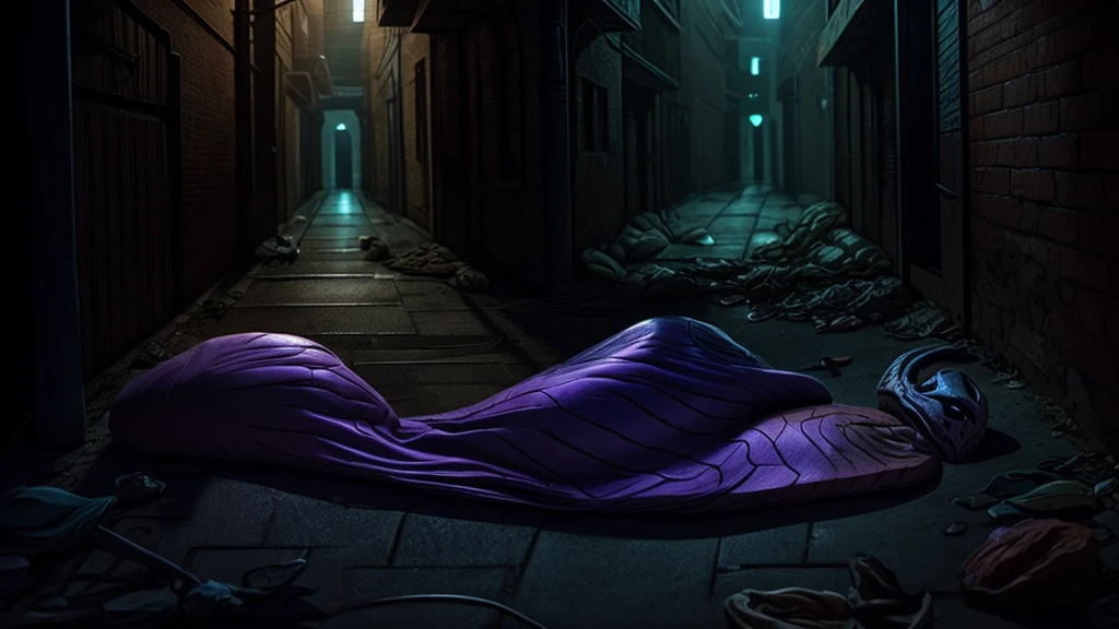 A shapeshifting entity that steals the skin of its victims, assuming their identity. The Skin Thief’s true form is hideous, with deflated, discarded husks of skin lying around. It is in the act of mimicking a new victim in a dark, eerie alley