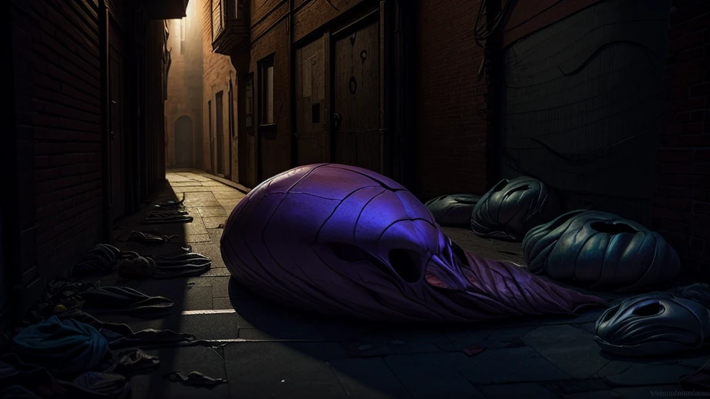 A large white worm laying dead on a city street. Covered in cuts and blood