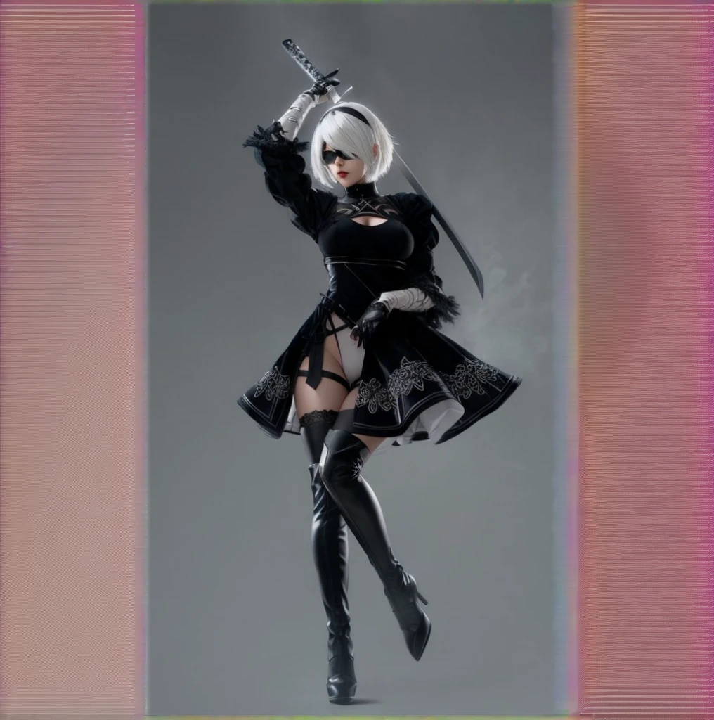 Anime girl with sword and black outfit posing for a photo、2B Nier オートマトン、Nier:Automaton Inspired、Nier オートマタ インスパイア、Nier オートマタの 2 B、Nier オートマタの 2b、2 b、Nier インスパイアー、Nier 2 b、Bad anime 8k、Nier、Female Assassin、8k high quality detailed art