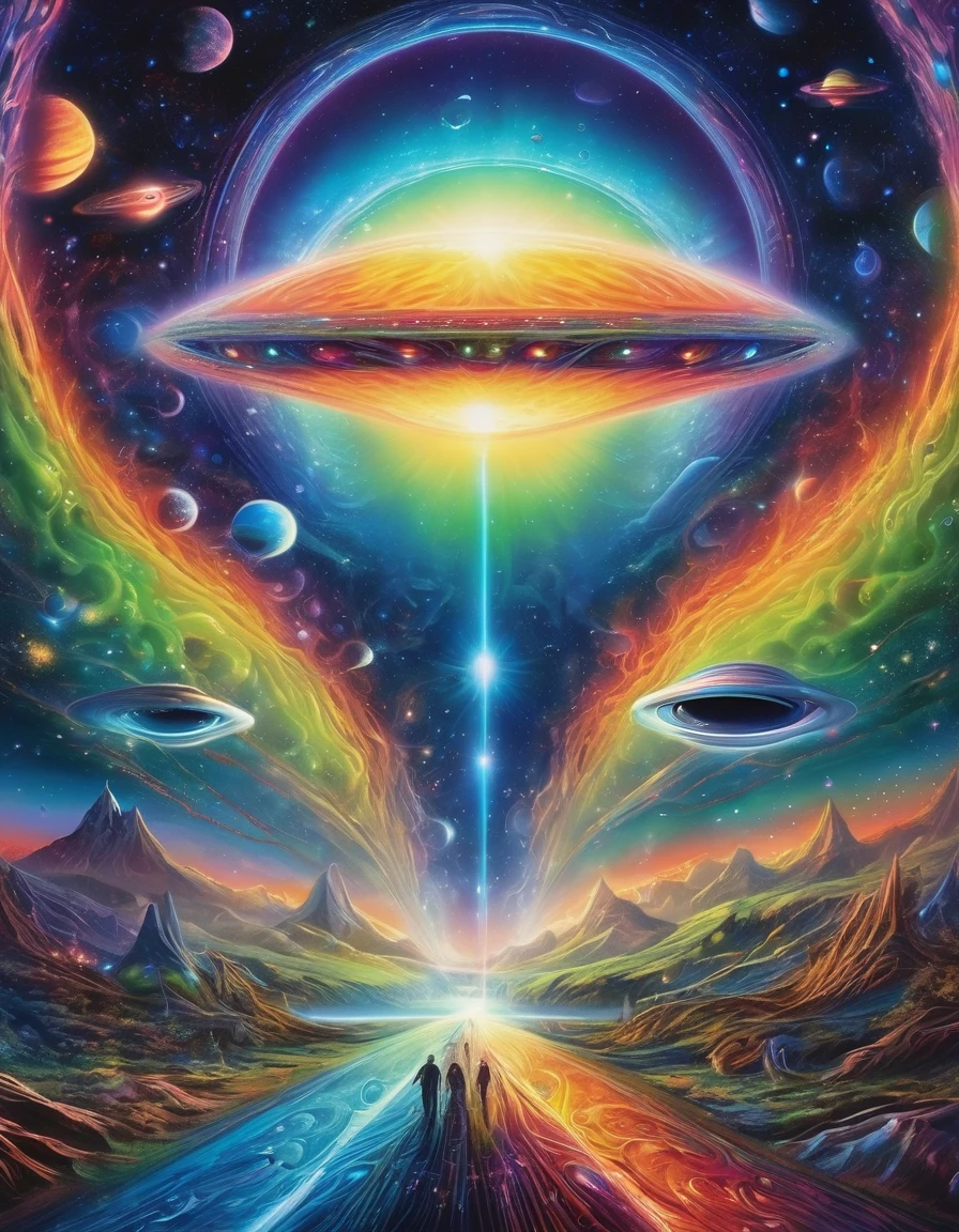 (Best quality,ultra detailed,realistic:1.37), Extraterrestrial life forms, Glowing unearthly eyes, Complex alien characteristics, bright colors, sky background, space atmosphere, mystical aura, otherworldly presence, starry sky, Shining Celestial Bodies, Interstellar beauty, Mesmerizing light patterns, Surrealist composition, otherworldly shine.