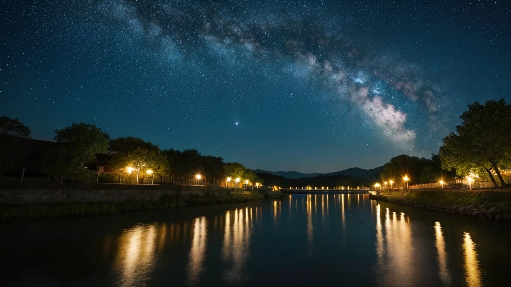 Starry Sky　night　river　dark　abroad