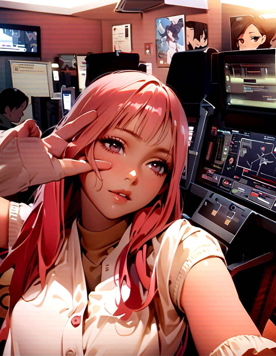 anime、Korean、super fine illustration,(((beautiful fine hair))),(((beautiful fine face))),(((beautiful fine background))),Pink Hair、Straight Hair、