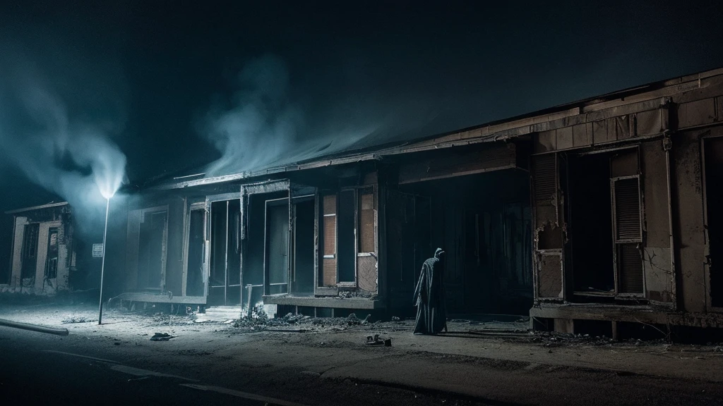 A ghostly apparition composed of shadow and smoke, with a face perpetually twisted in agony. The Screaming Wraith haunts an abandoned, desolate building at night, its mournful cries filling the air