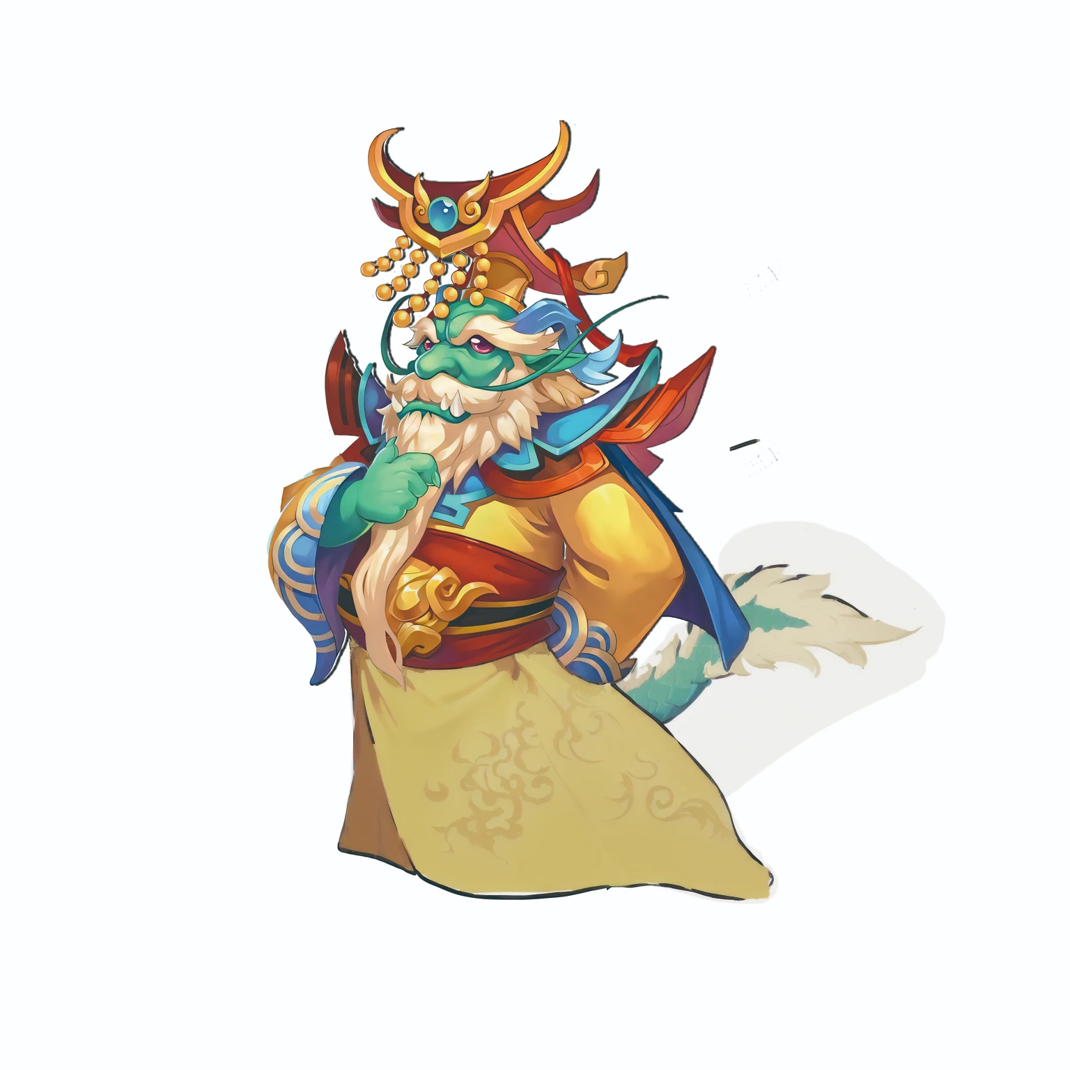 A cartoon illustration of a dragon head man wearing a Chinese style dragon robe,Inspired by Hu Zaobin, sun wukong, guan yu, wukong, Dragon Pope, Duelist Style, Full color illustrations,