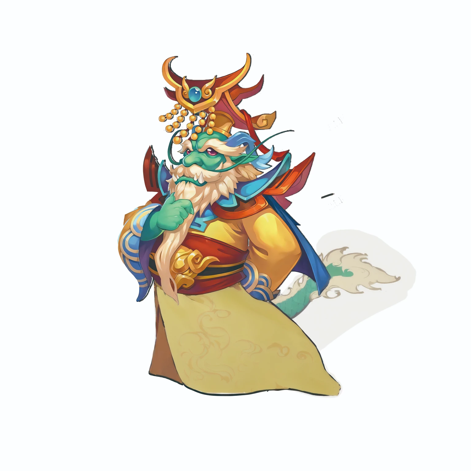 A cartoon illustration of a dragon head man wearing a Chinese style dragon robe,Inspired by Hu Zaobin, sun wukong, guan yu, wukong, Dragon Pope, Duelist Style, Full color illustrations,