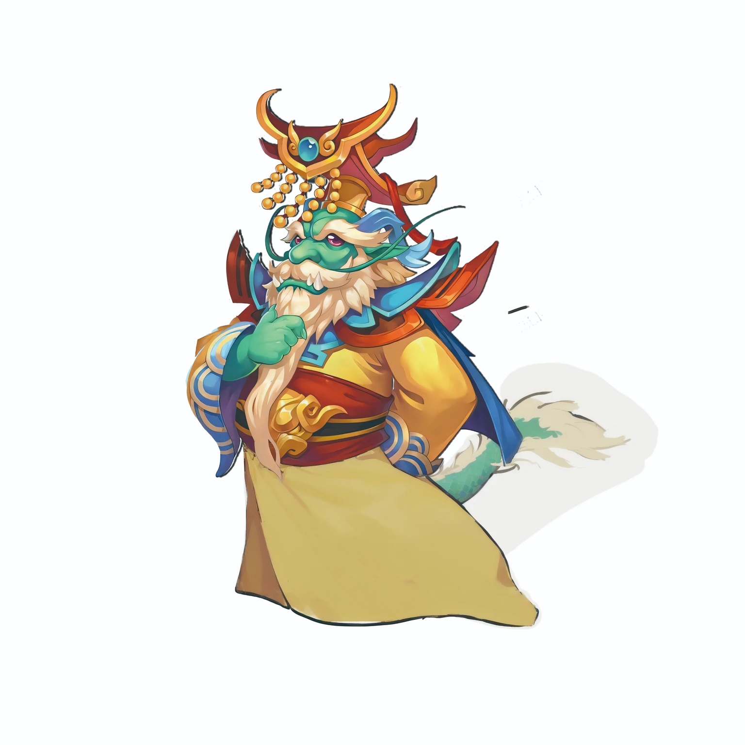A cartoon illustration of a dragon head man wearing a Chinese style dragon robe,Inspired by Hu Zaobin, sun wukong, guan yu, wukong, Dragon Pope, Duelist Style, Full color illustrations,