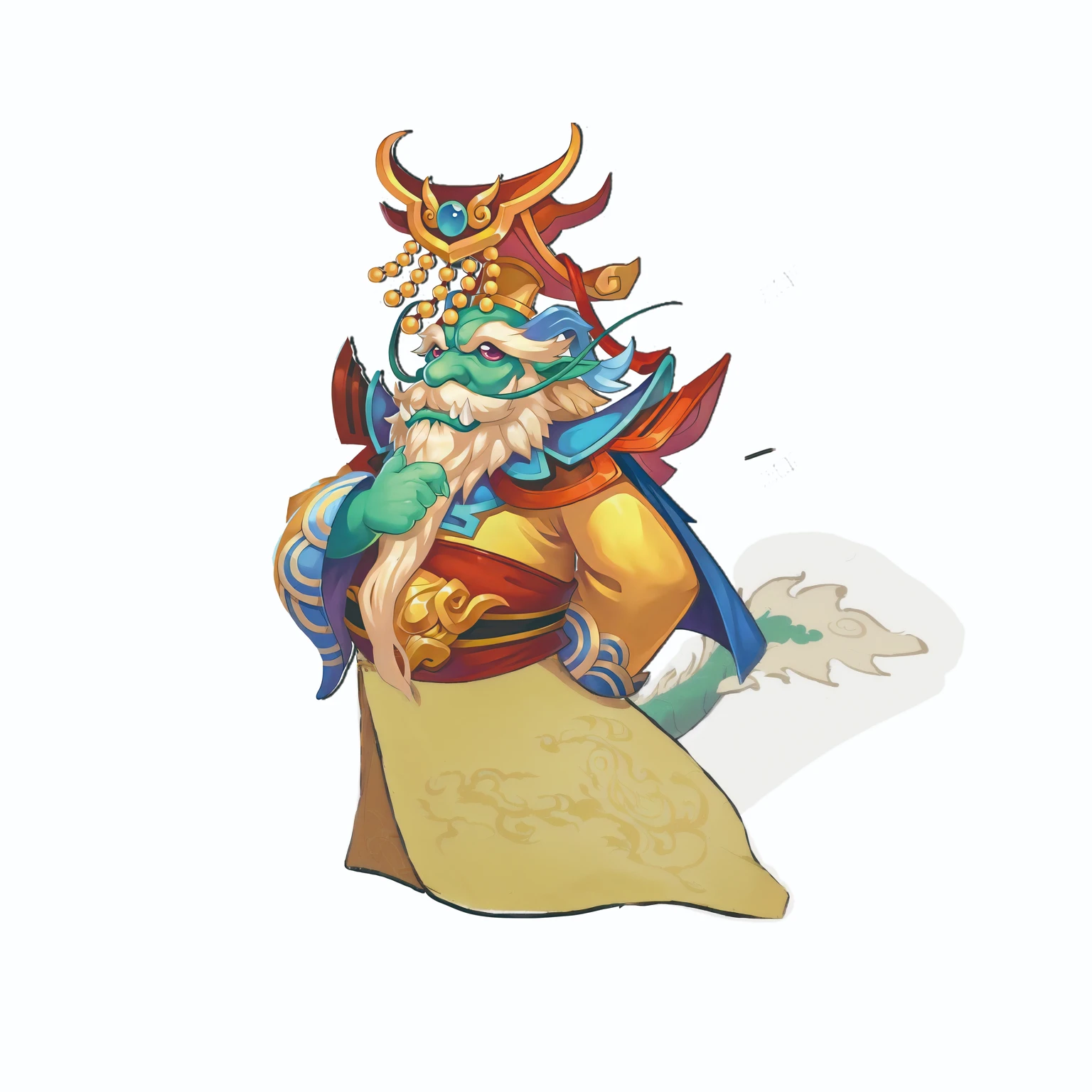 A cartoon illustration of a dragon head man wearing a Chinese style dragon robe,Inspired by Hu Zaobin, sun wukong, guan yu, wukong, Dragon Pope, Duelist Style, Full color illustrations,