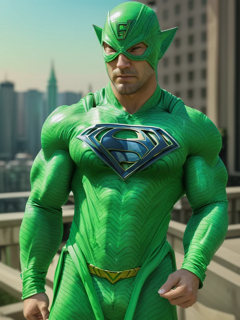 (((intricate design))) (((top quality))) (((16K))) (((High Definition))) 16K splash art (((photorealistic))) high-res, ultra sharp, ((masterpiece)), ultra-realistic, the best quality, expressive eyes, perfect face, mesmerising eyes, perfectly detailed anatomy (((Volumetric lighting))) (((natural lights))) (((sunny))) (((1Male))) (((Bodybuilder))), (((muscular))), (((hyper pecs))) there is a sexy mature man with green paint on his body, slick shaved sides hairstyle, ((thighs)) bodily fluids, round butt, green coloured skin, gay, green skin! (((green coloured skin!!))), (((green skin))). (((green-skinned))), (((elegant robes))) ((green skin with scales)), ((green skin)), windy, (((in a city))), (((greenish skin))) plantation on the male body, fluorescent green skin, radiant orange eyes, windy, leaves falling (((a powerful nature deity))), elf ears, druid magic, cell-shaded adult animation, green gem necklace, hot reptile muscular humanoid man, scales, muscular green body. Glowing veins, nature spirit, (((superhero suit))) long sash, in the busy city streets,