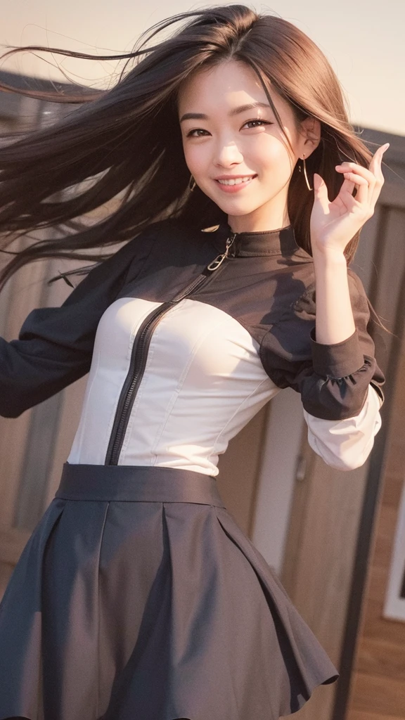 A smiling woman waving